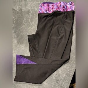 Xersion Black Capri Leggings with Purple and Pink Waistband GUC